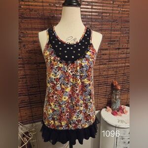 Floral Sleeveless Top with Floral and Studded Detail